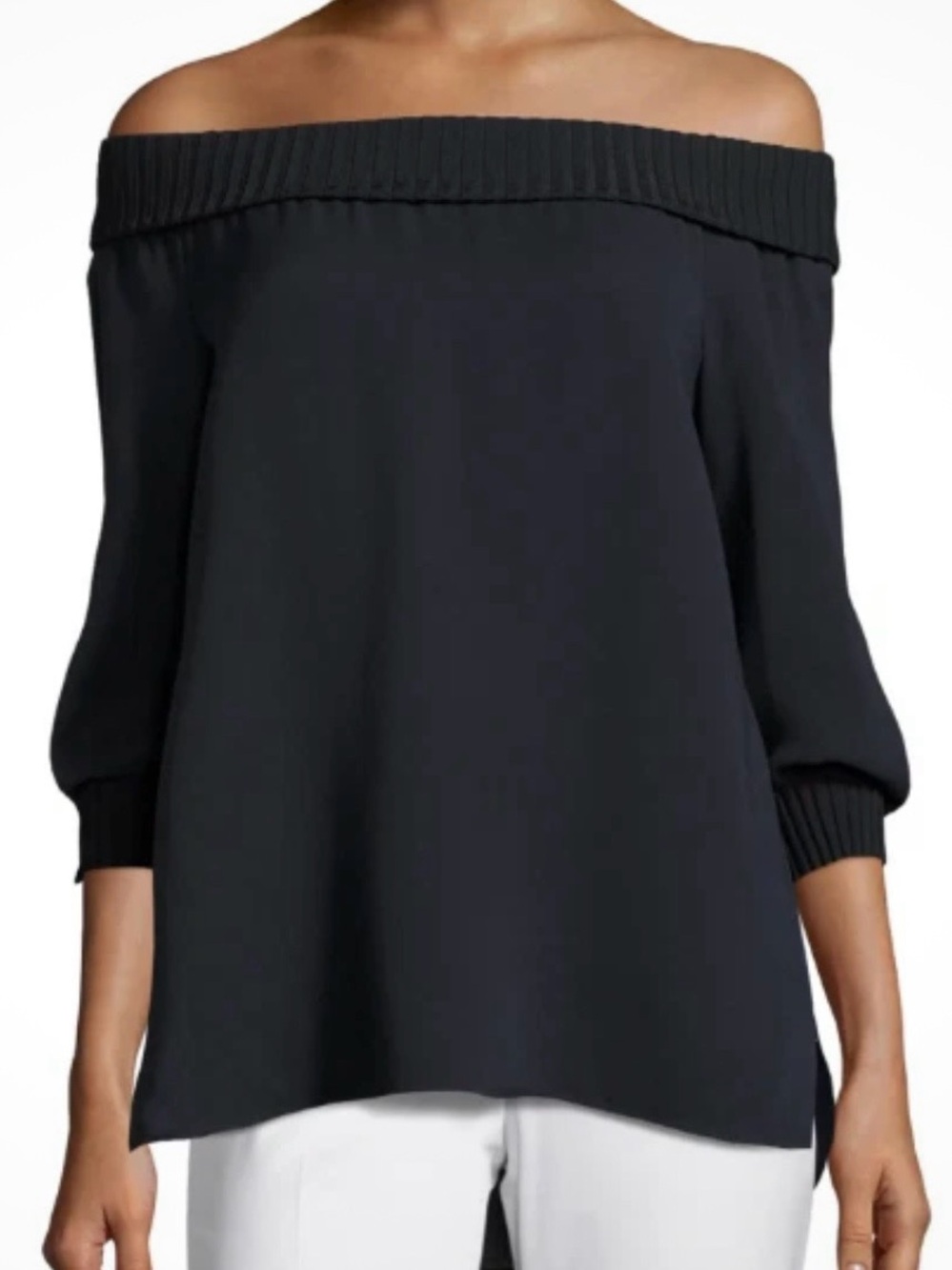 Lafayette 148 New York Marlo Silk Off-the-shoulder Blouse Black Size Small